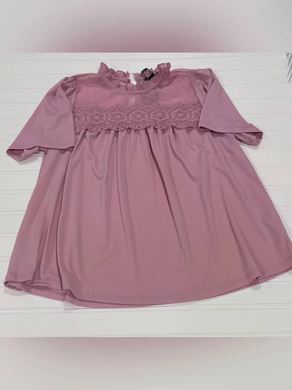 Adrianna Papell Dusty Pink Knit Top with Ruffle Neck Women’s Medium - Picture 1 of 6